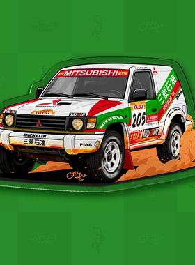 三菱帕杰罗PajeroV55达喀尔拉力1997越野主题手绘插画汽车冰箱贴