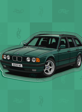 自制手绘BMWE34M5旅行车Elekta复古经典车主题插画冰箱贴车迷原创