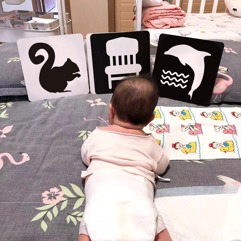 黑白卡片新生婴儿早教视觉激发大卡0-3个月初生宝宝彩色益智玩具