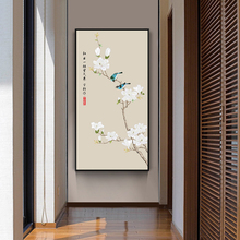 新中式玄关装饰画竖款花鸟工笔挂画中国风壁画客厅走廊楼梯有框画