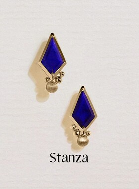 Stanza云逸耳环14K金青金石手工拉丝菱形2025新款高级感小众设计