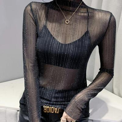 半高领网纱打底衫女内搭洋气小衫