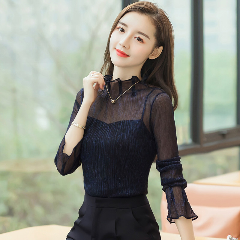 蕾丝打底衫女装春秋装2018新款镂空网纱两件套装超仙气质雪纺上衣,女装/女士精品,蕾丝衫/雪纺衫,淘宝优惠券,粉丝福利购,淘宝优惠卷