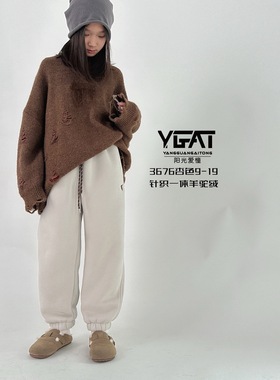 阳光爱橦冬款儿童加绒加厚裤子中大童羊驼绒卫裤男女童运动裤3676