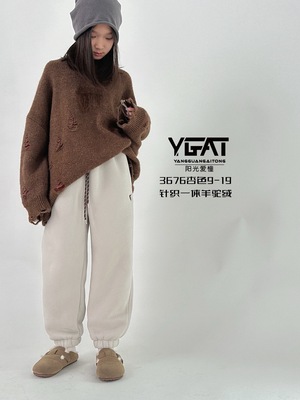 阳光爱橦冬款儿童加绒加厚裤子中大童羊驼绒卫裤男女童运动裤3676