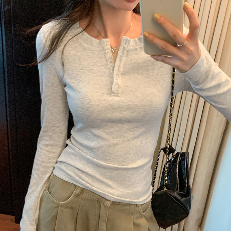 白花灰正肩打底衫女春秋
