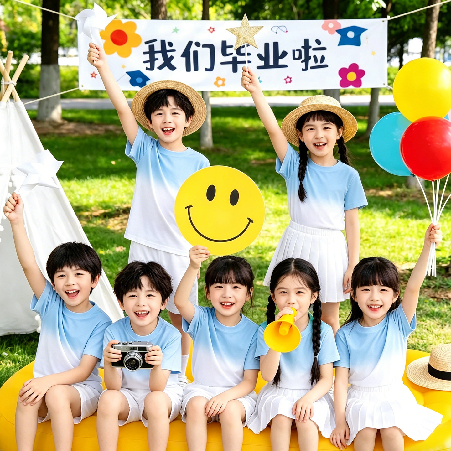 儿童运动会班服演出服装幼儿园毕业表演男童女童渐变纯棉短袖表演