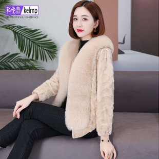 进口天鹅绒水貂毛大衣女2026新冬奢华狐狸毛领中国风拼貂皮草外套