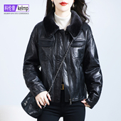 真皮羽绒服女2025冬羊毛领洋气海宁油蜡头层绵羊皮衣鹅绒大衣外套