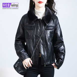 真皮羽绒服女2025冬羊毛领洋气海宁油蜡头层绵羊皮衣鹅绒大衣外套