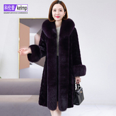 进口天鹅绒水貂毛大衣女2025新冬时尚 大长款 狐狸毛领拼貂皮草外套