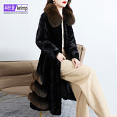 进口天鹅绒水貂毛大衣女2025冬新走秀款 狐狸毛领拼貂皮真皮草外套
