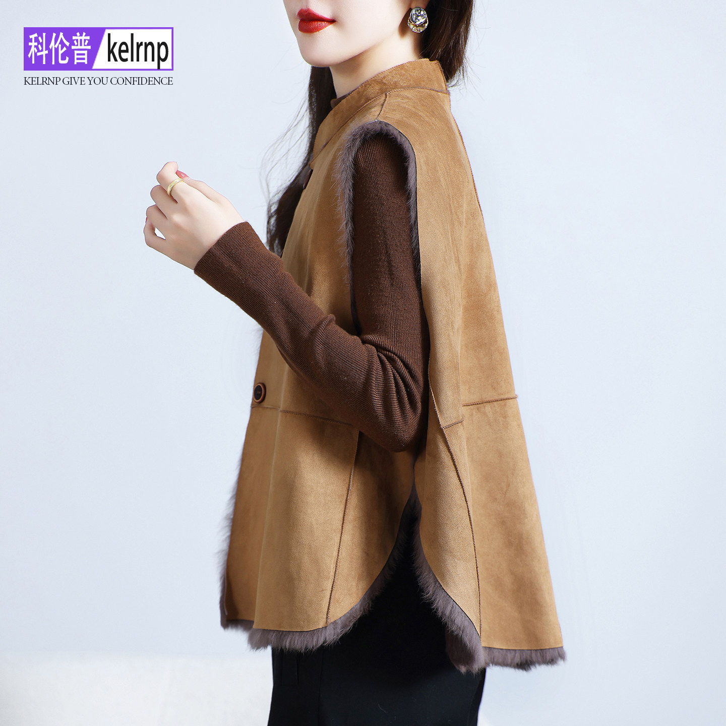 前短后长两面穿整皮草坎肩外套