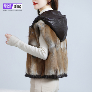 整貂皮大衣女2025冬新小母貂青根貂连帽两面穿真皮草马甲背心外套