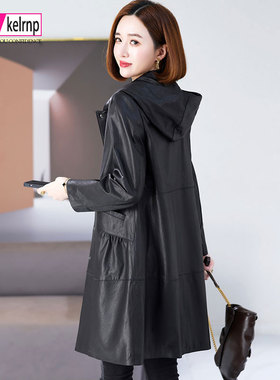 海宁真皮皮衣女2025冬新中长款宽松褶皱羽绒服头层绵羊皮外套大衣