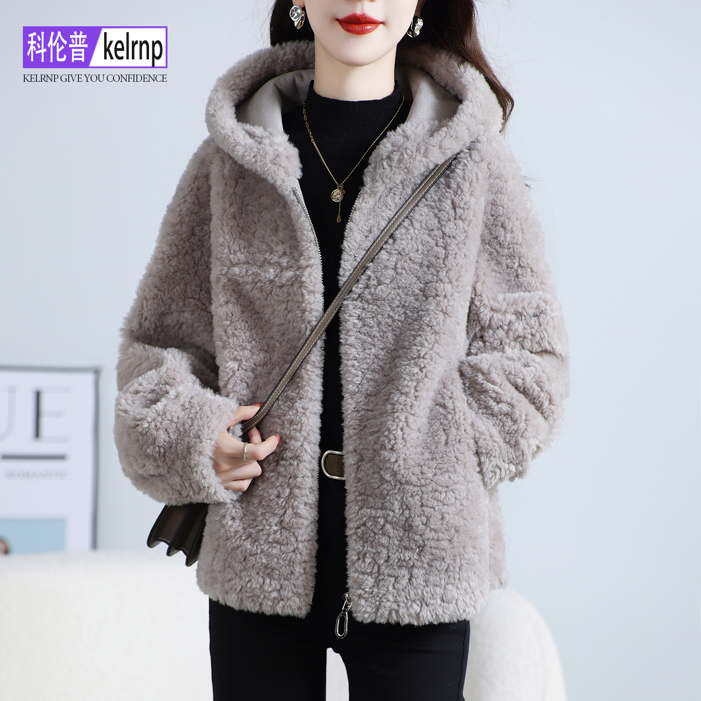 仿美利奴羔羊毛毛颗粒皮草外套