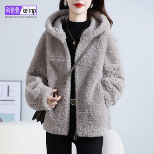 仿羊剪绒大衣女2025冬新连帽小个子仿美利奴羔羊毛毛颗粒皮草外套