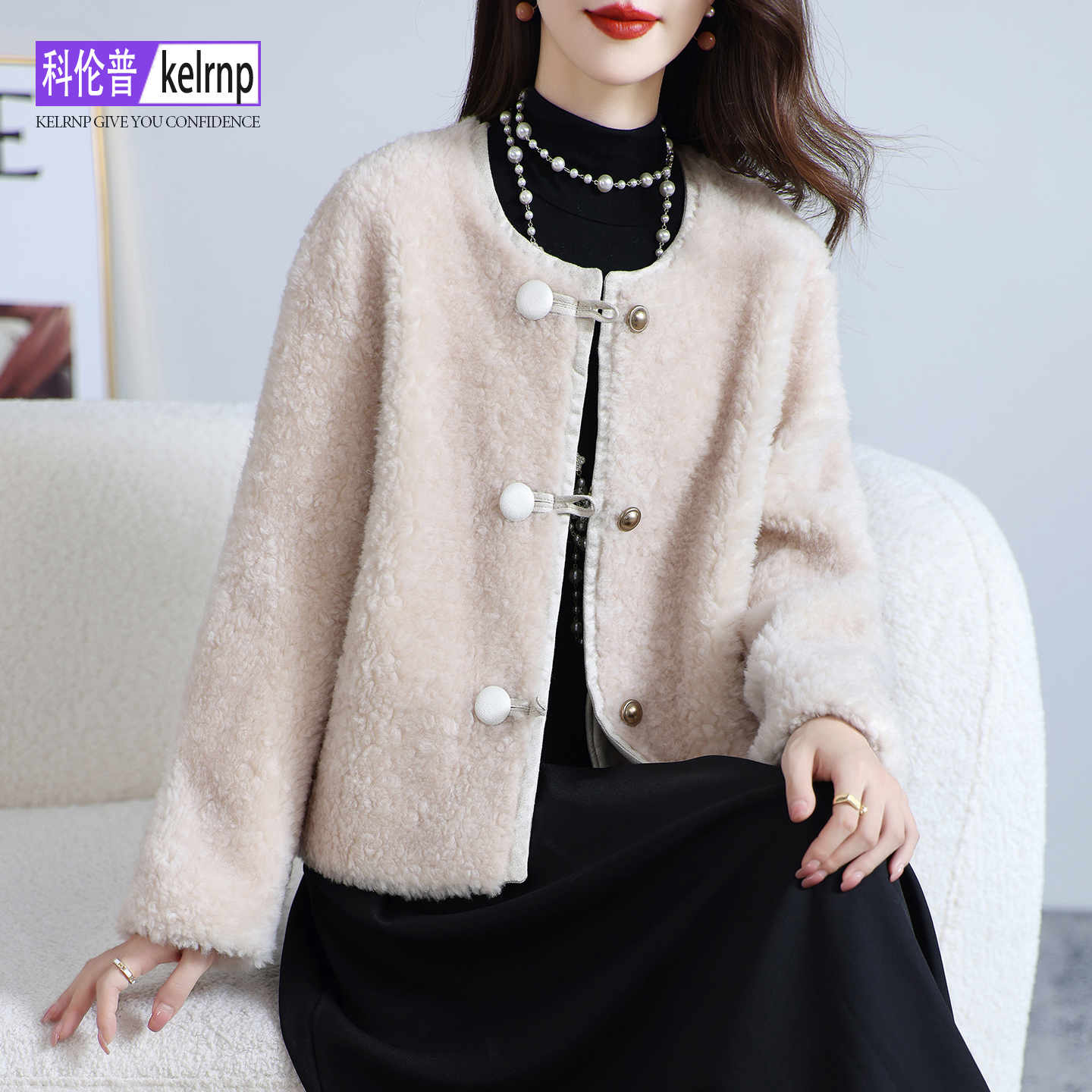 品牌海宁羔羊毛毛颗粒皮草外套