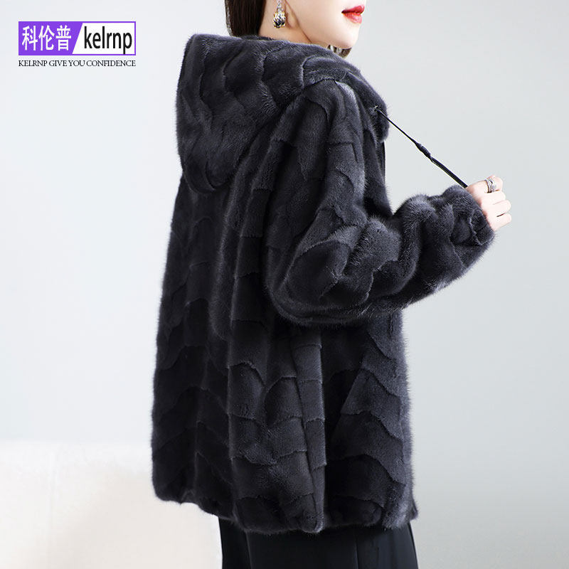 连帽宽松洋气拼貂皮草外套