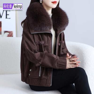 品牌原创狐狸毛领真皮毛一体大衣