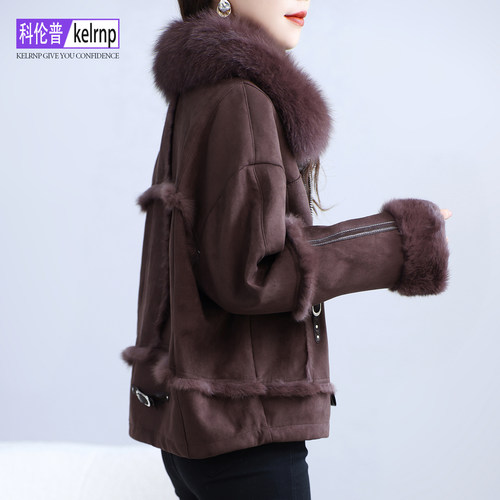 高端海宁狐狸毛领真皮毛一体大衣