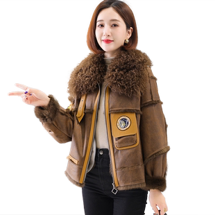 獭兔毛真皮毛一体外套女2025冬新款宽松小个子羊毛领海宁皮草大衣
