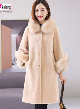 羊剪绒大衣女2025冬新狐狸毛领优雅气质奢华海宁羊毛颗粒皮草外套