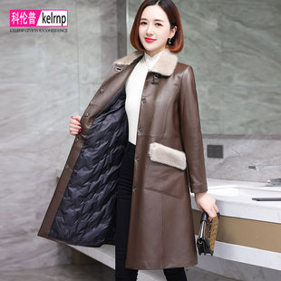 真皮羽绒服女中长款2025冬装新水貂毛领减龄时尚大牌绵羊皮衣外套