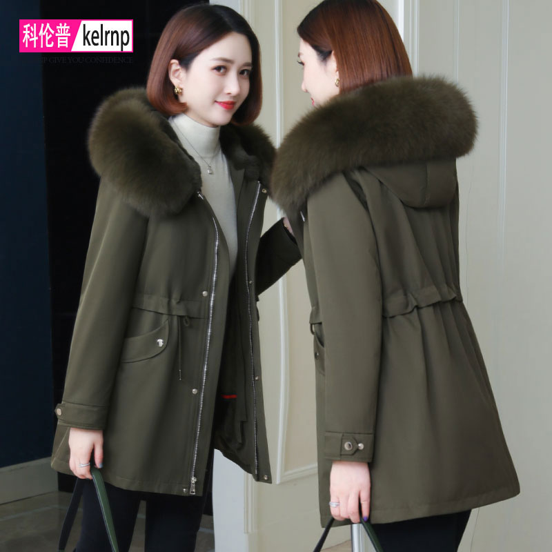 狐狸毛领皮草大衣拆卸外套派克服