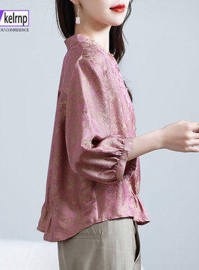 重磅真丝绸缎面t恤女2026夏新款短袖显瘦提花设计纯色桑蚕丝上衣