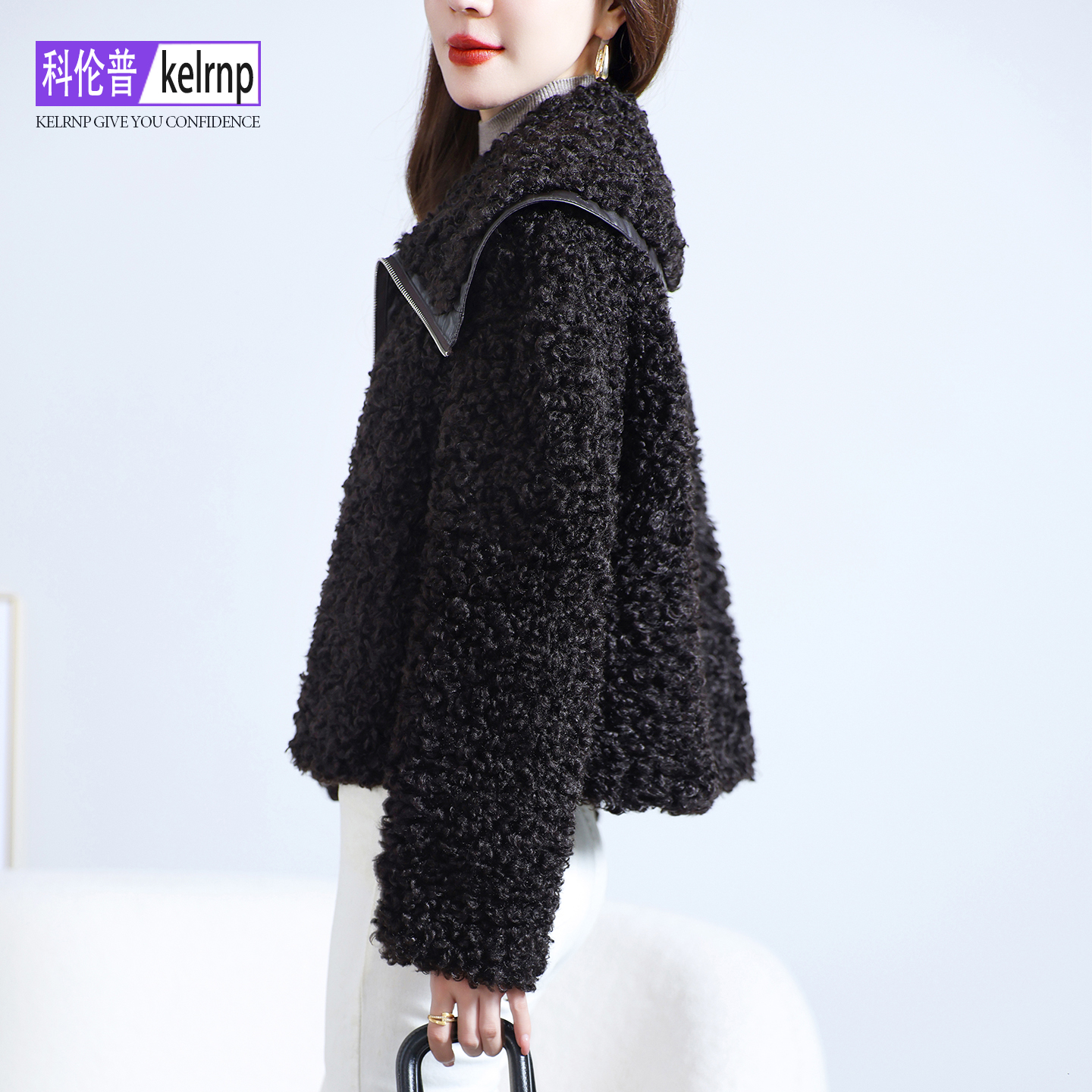 复古气质仿羔羊毛毛颗粒皮草外套