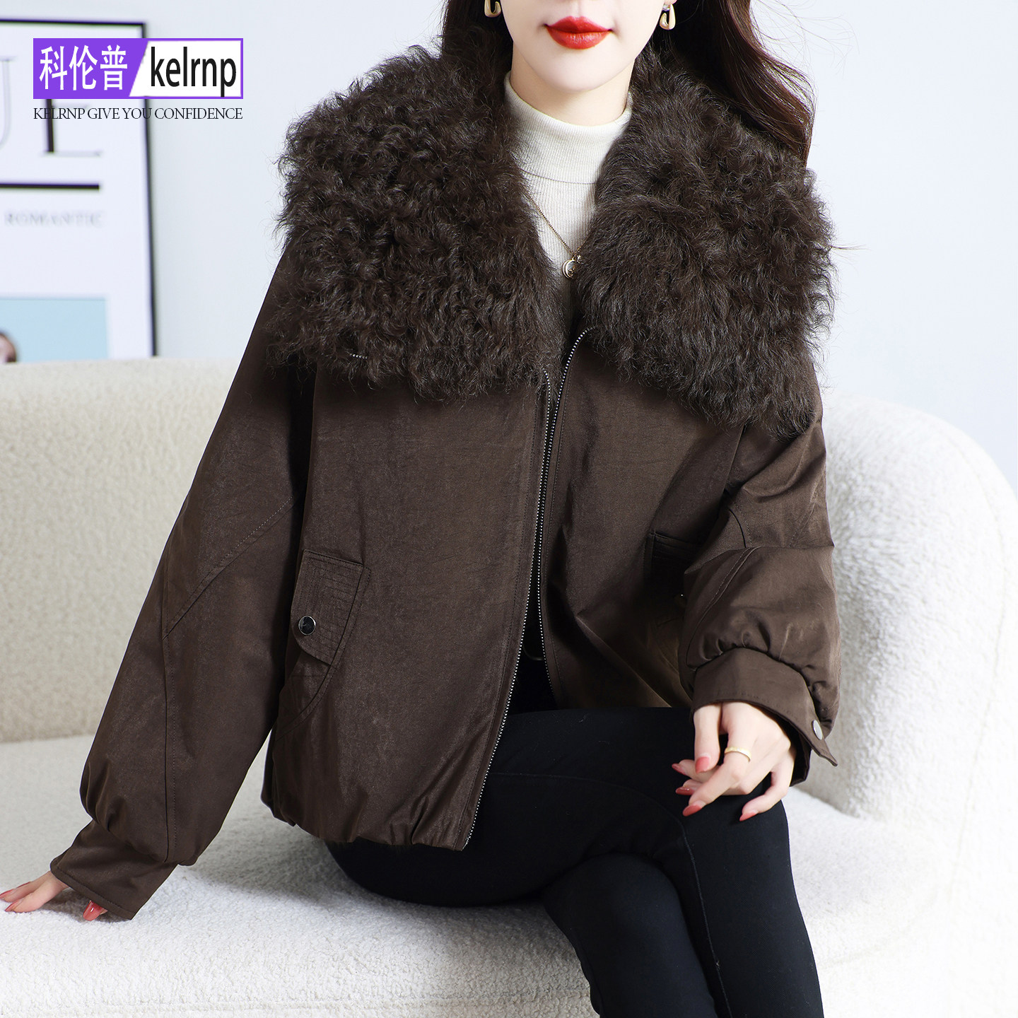 獭兔毛内胆羊毛领皮草大衣外套