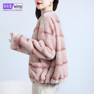 高档金貂绒大衣女2025冬短款保暖显瘦条纹仿獭兔毛毛环保皮草外套