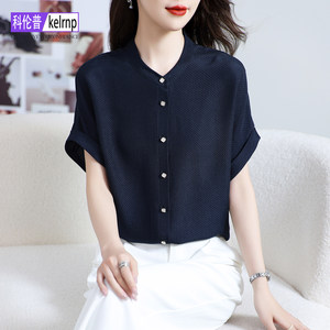 重磅真丝绸缎面t恤女2025夏新款蝙蝠短袖潮纯色冠乐绉桑蚕丝上衣