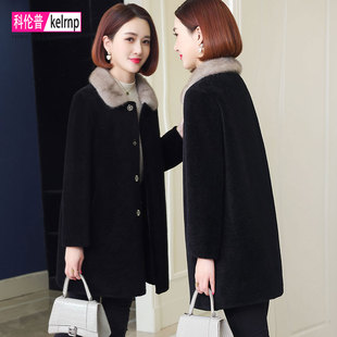 羊剪绒大衣女新款2025冬中长水貂毛领优雅气质颗粒羊羔毛皮草外套