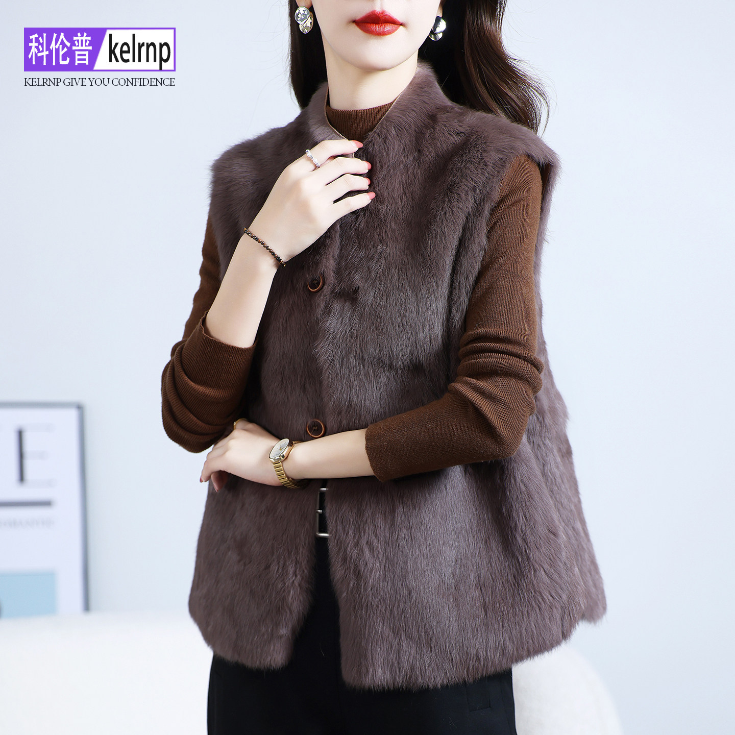 洋气质两面穿一体整皮草坎肩外套