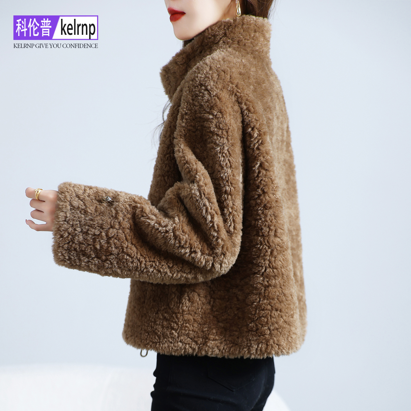 原创海宁仿羔羊毛毛颗粒皮草外套