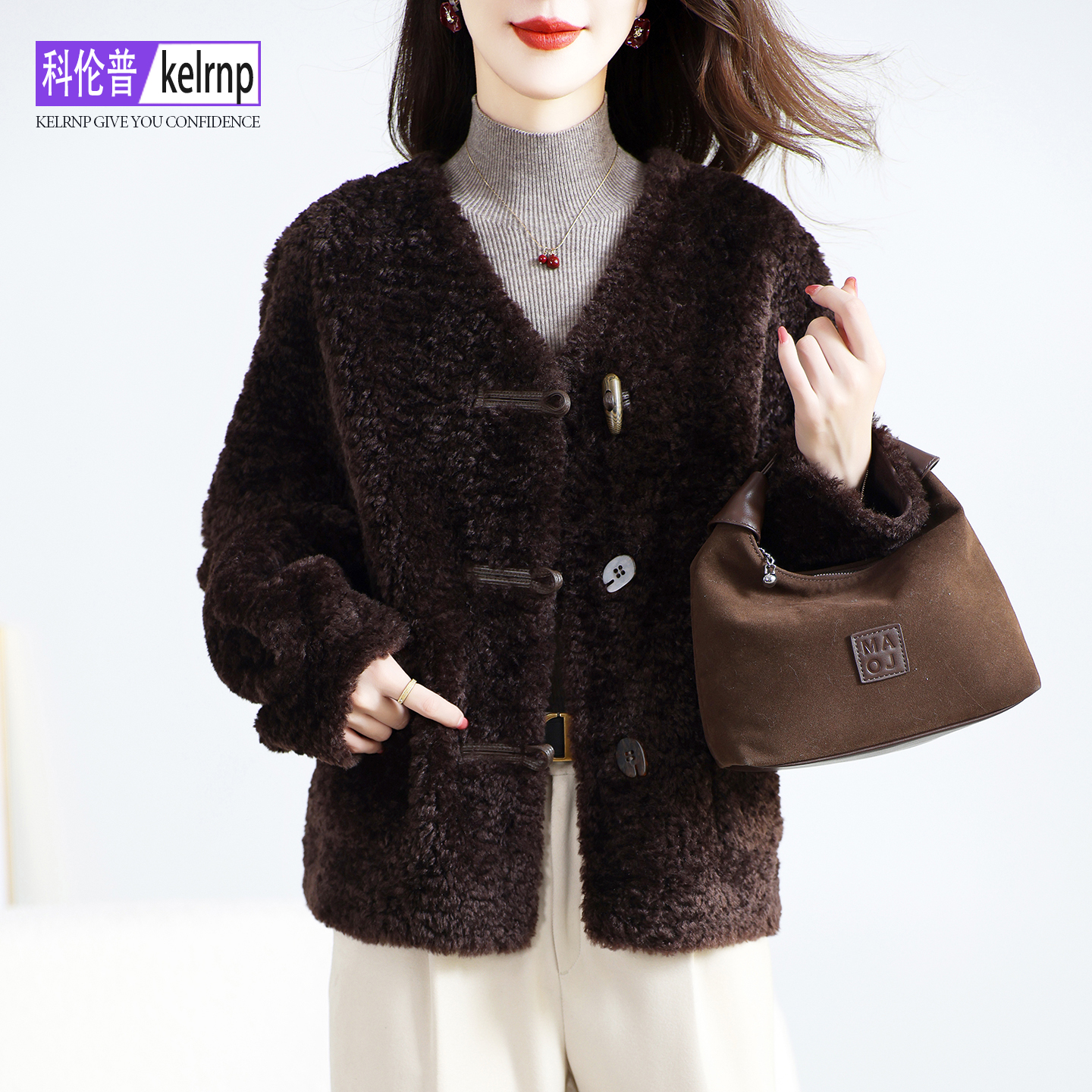 海宁仿羔羊毛毛颗粒环保皮草外套