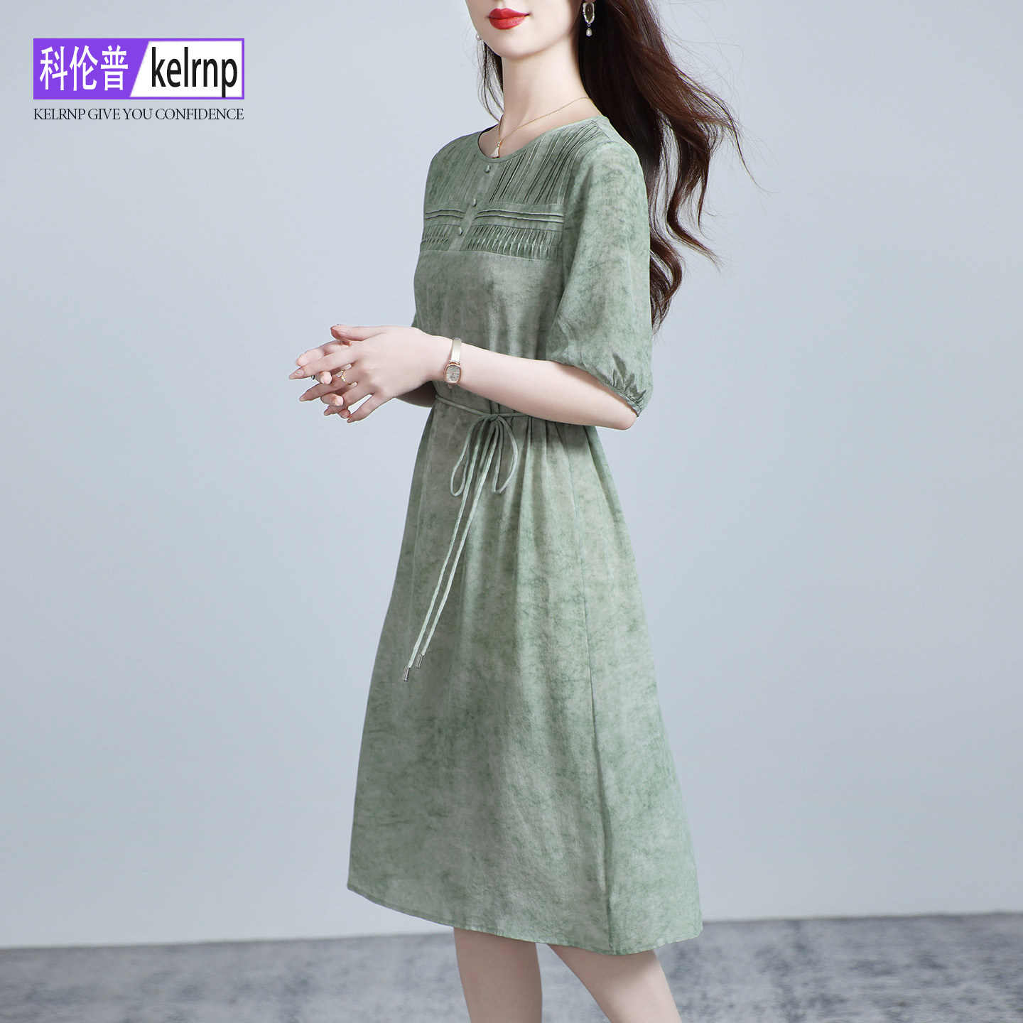 双绉桑蚕丝绸缎重磅真丝连衣裙女
