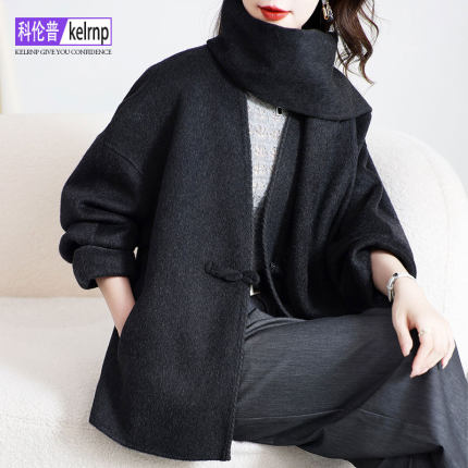 双面羊绒大衣女2025秋冬新中长款时尚围巾中式复古呢子羊毛呢外套