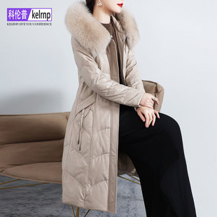 真皮羽绒服女中长款2025冬新加厚实连帽狐狸毛领海宁绵羊皮衣外套