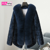 进口天鹅绒水貂毛大衣女2025新冬正品 牌时尚 狐狸毛领拼貂皮草外套