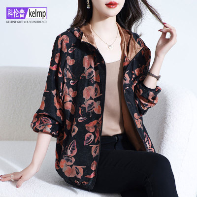 宽松印花棒球服桑蚕丝绸夹克开衫