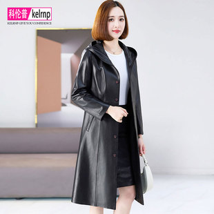 海宁真皮皮衣女2025冬新中长款 连帽贵气质头层绵羊皮外套大衣 韩版