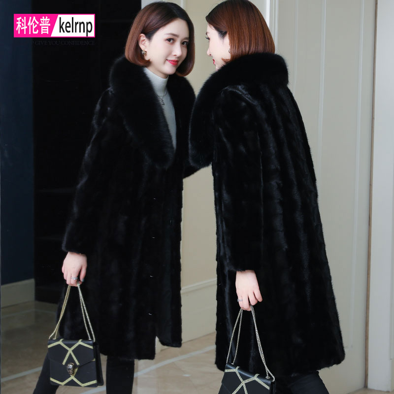 进口天鹅绒水貂毛大衣女2025新冬长款正品牌狐狸毛领拼貂皮草外套