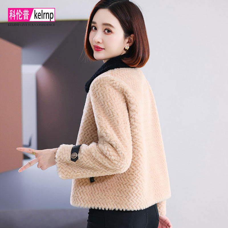 休闲百搭短款羊毛颗粒皮草外套女