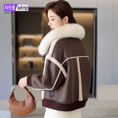 狐狸毛领羔羊毛毛颗粒皮草外套女