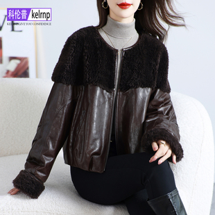 真皮羽绒服女2025冬新时尚 OL羊毛领海宁油蜡头层绵羊皮衣鹅绒外套