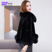 进口天鹅绒水貂毛大衣女2025冬新洋气质保暖狐狸毛领拼貂皮草外套