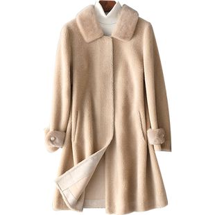 羊剪绒大衣女新款2025冬中年妈妈水貂皮毛一体颗粒羊羔毛皮草外套